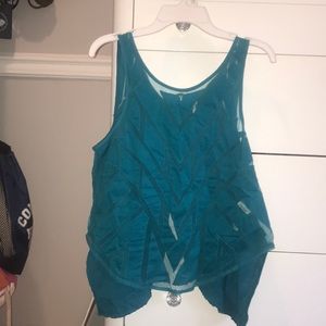 Blue tank top with mesh front